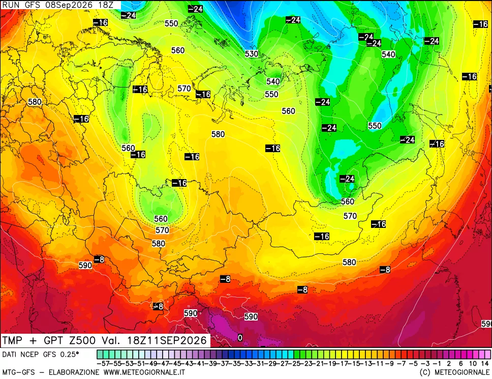 mappa 500 hPa Temp + GPT