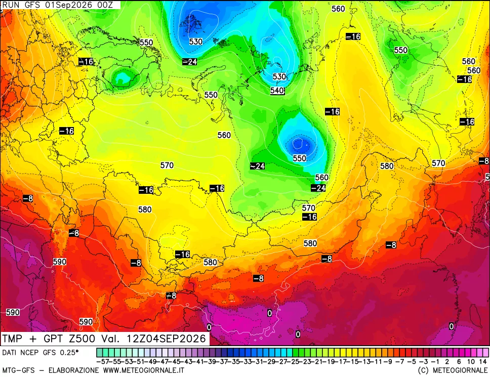 mappa 500 hPa Temp + GPT
