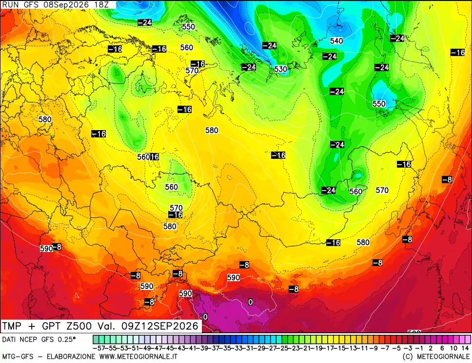 mappa 500 hPa Temp + GPT