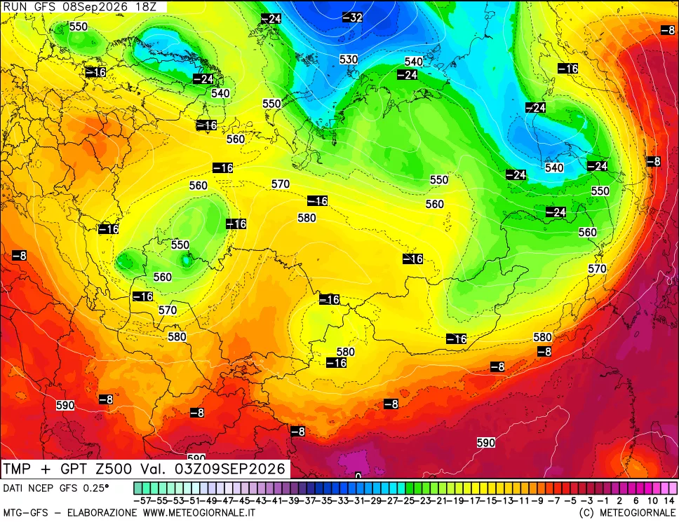 mappa 500 hPa Temp + GPT