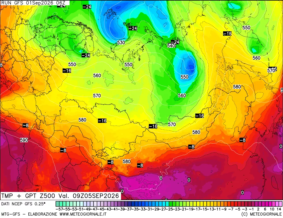 mappa 500 hPa Temp + GPT