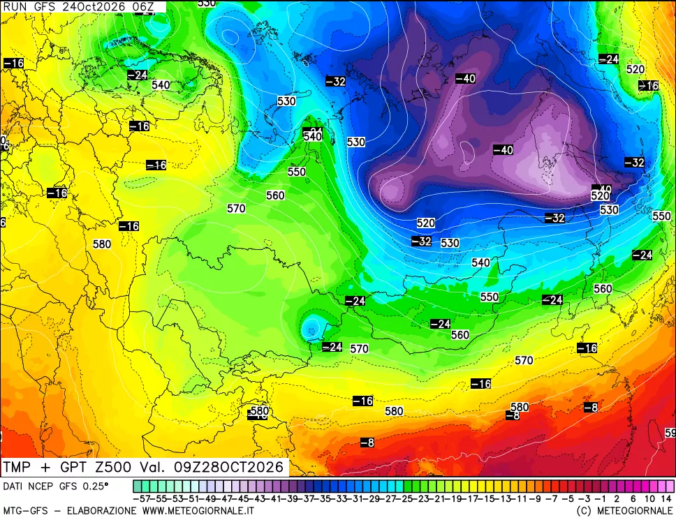 mappa 500 hPa Temp + GPT