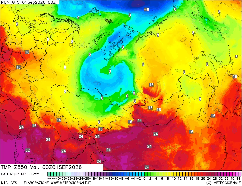 mappa 850 hPa Temp