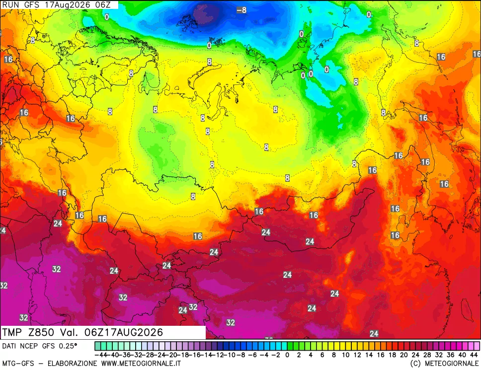 mappa 850 hPa Temp
