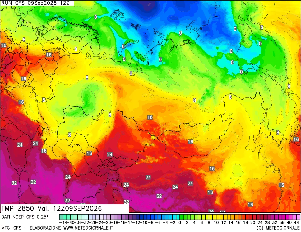 mappa 850 hPa Temp