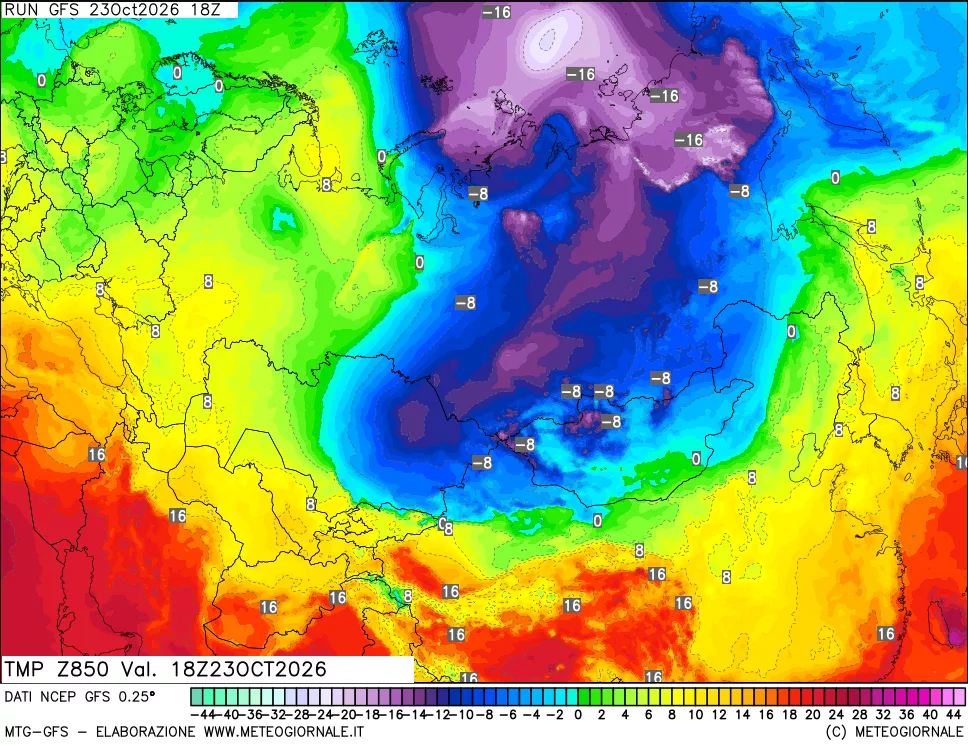 mappa 850 hPa Temp