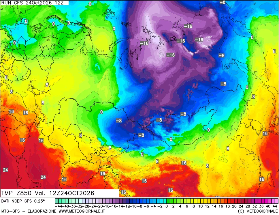 mappa 850 hPa Temp