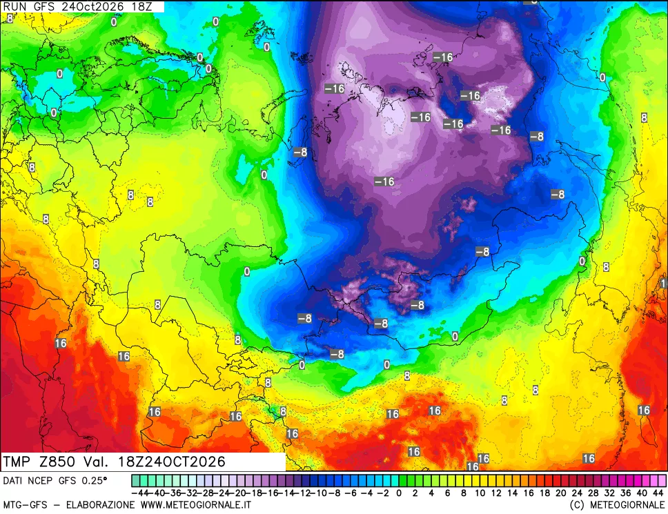 mappa 850 hPa Temp