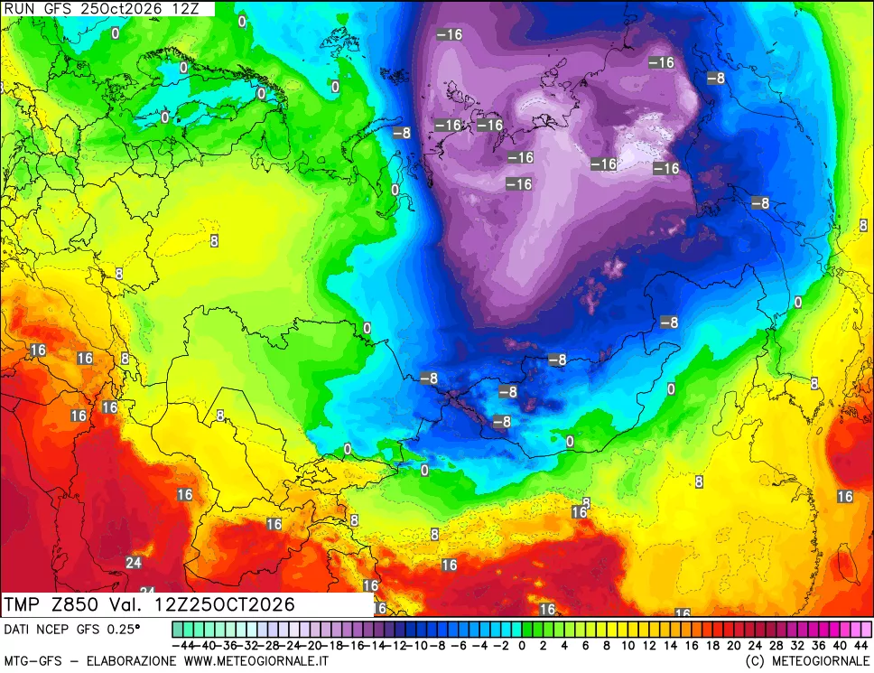 mappa 850 hPa Temp