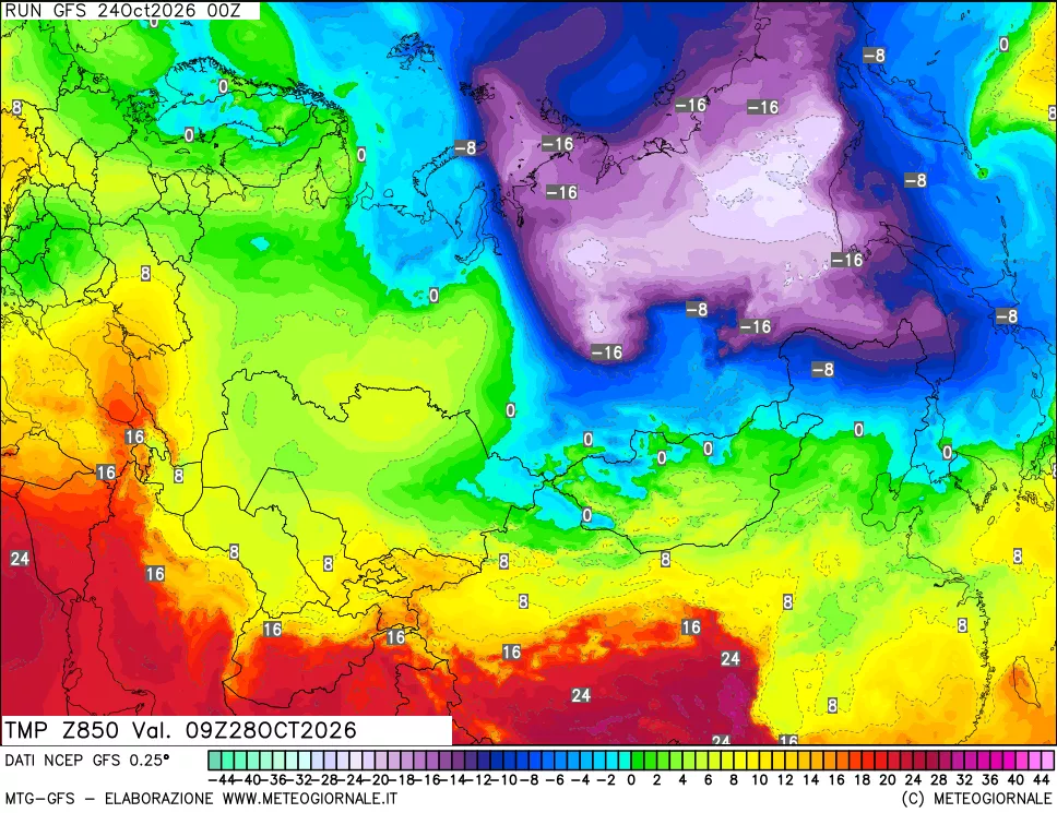 mappa 850 hPa Temp