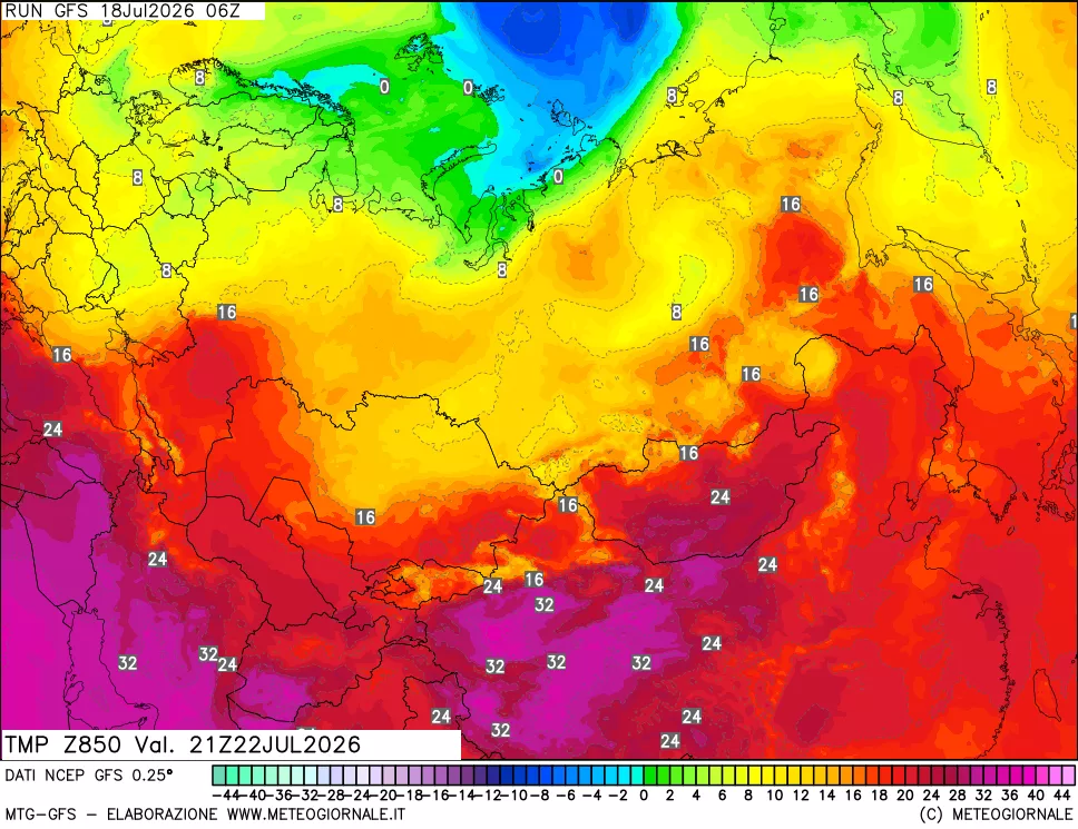 mappa 850 hPa Temp