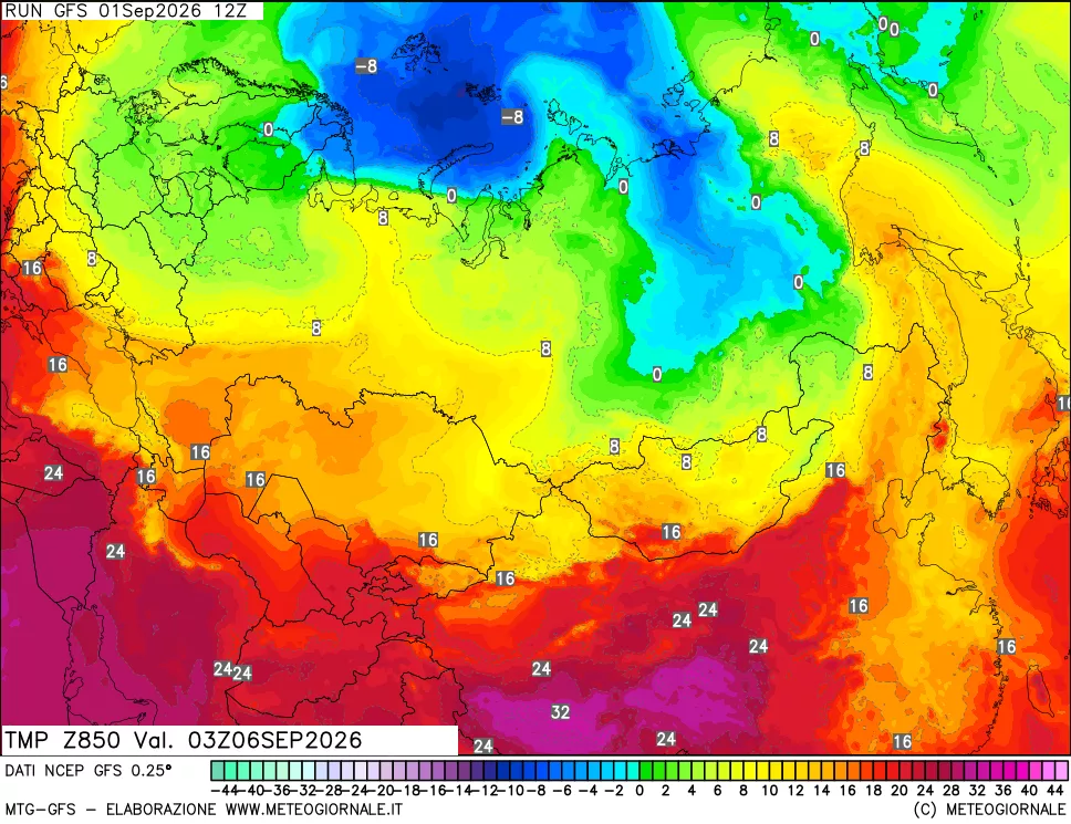 mappa 850 hPa Temp