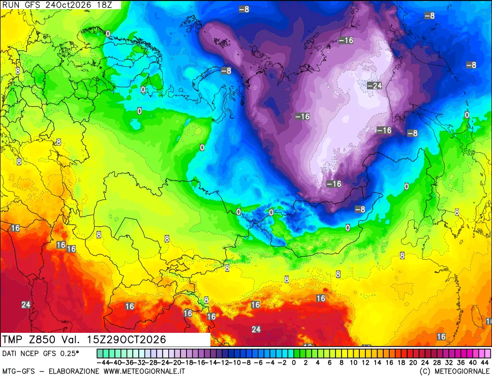 mappa 850 hPa Temp