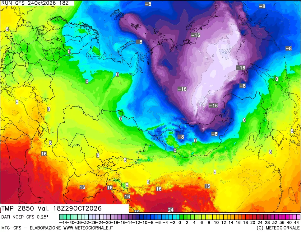 mappa 850 hPa Temp