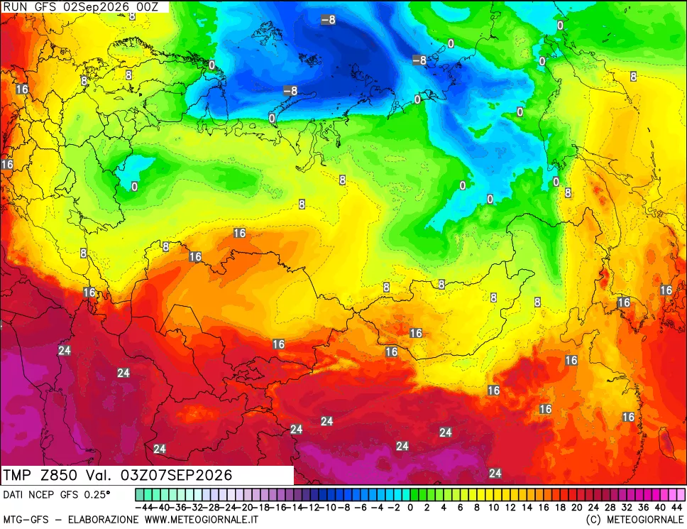 mappa 850 hPa Temp