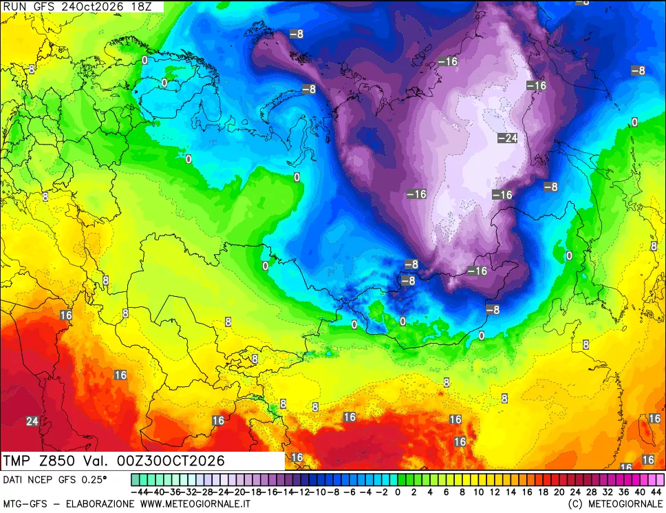 mappa 850 hPa Temp