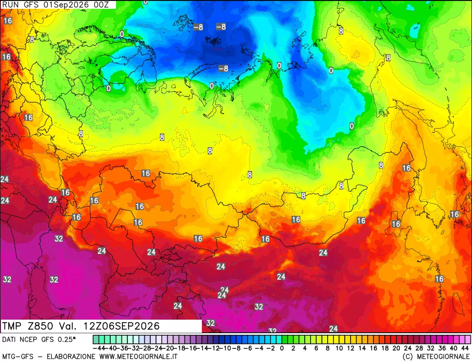 mappa 850 hPa Temp