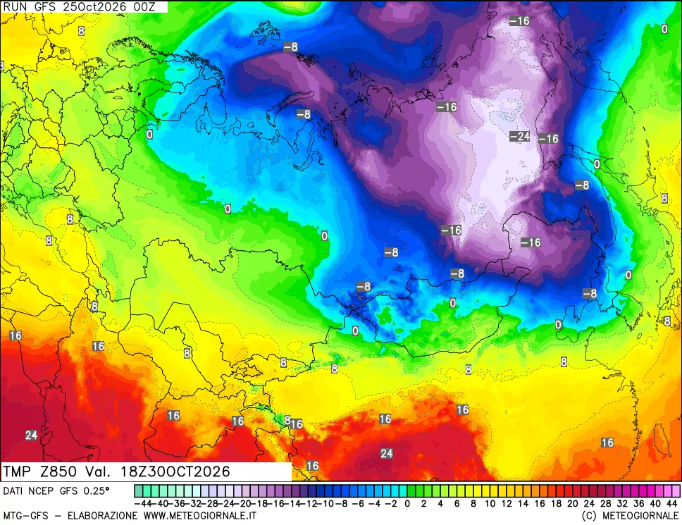 mappa 850 hPa Temp