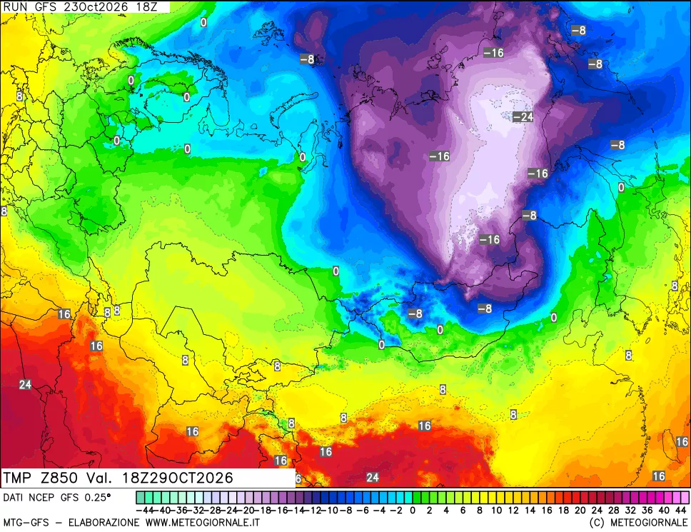 mappa 850 hPa Temp