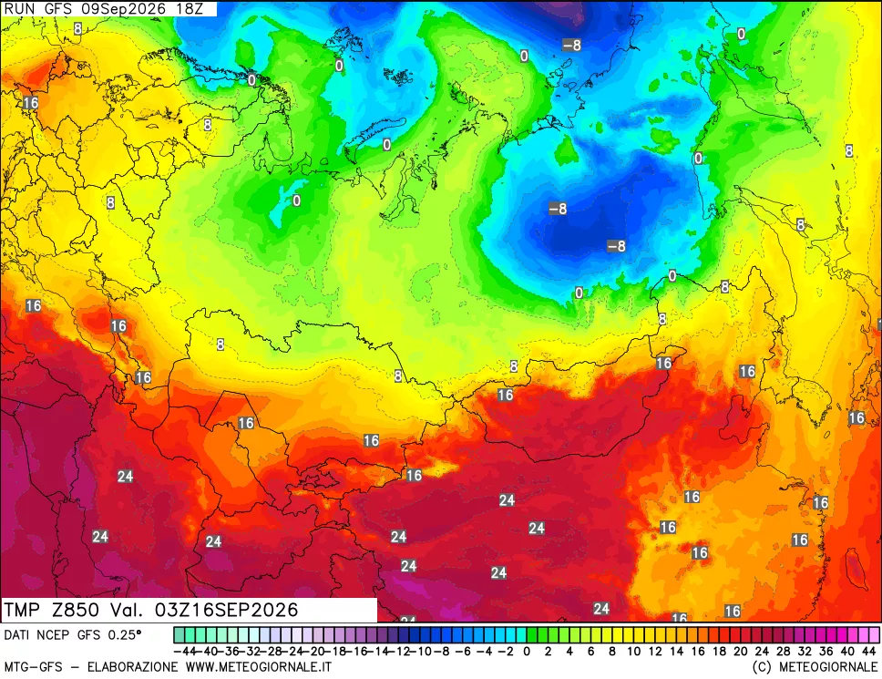 mappa 850 hPa Temp