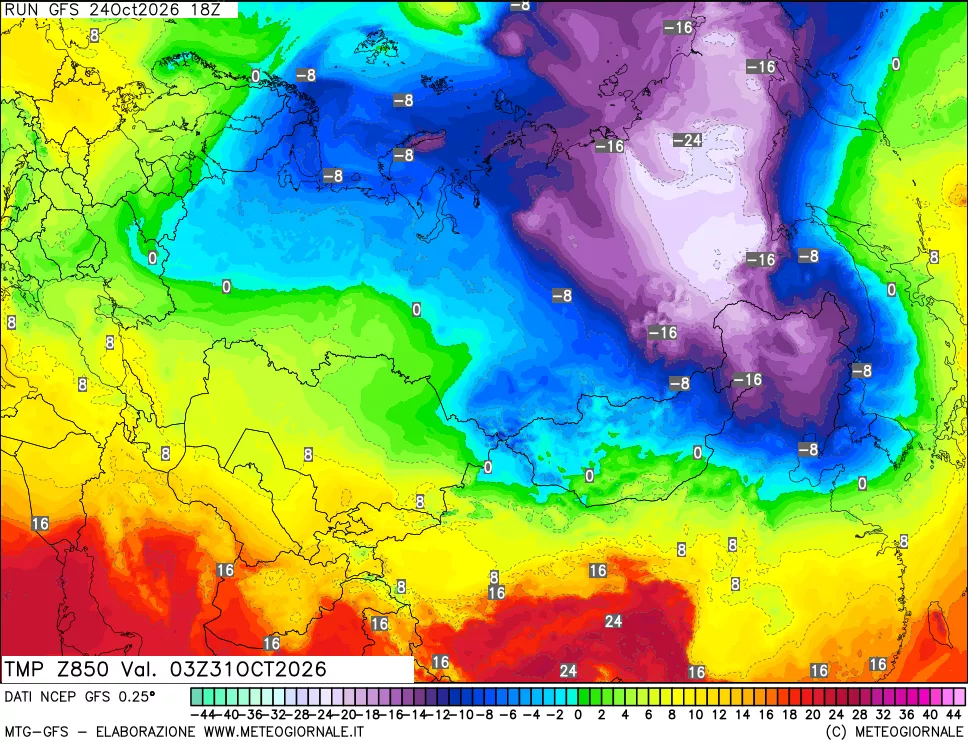 mappa 850 hPa Temp