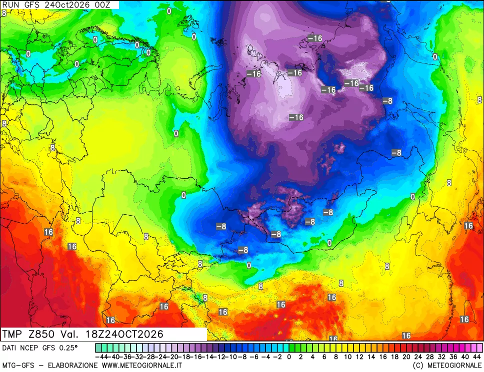 mappa 850 hPa Temp