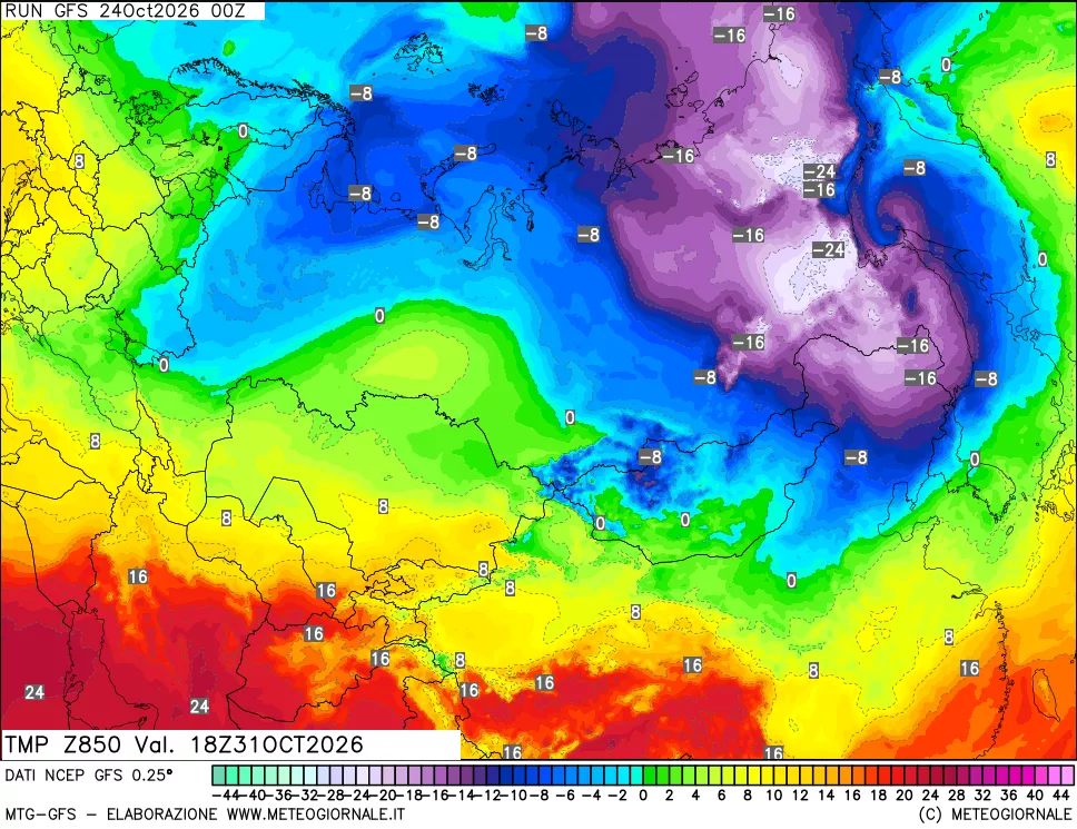 mappa 850 hPa Temp