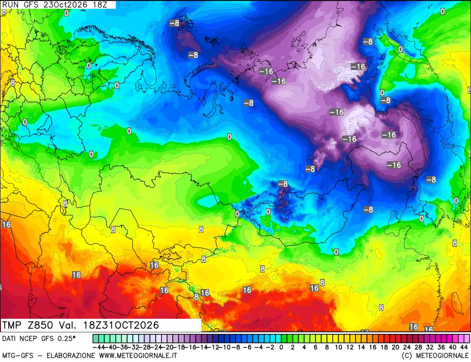 mappa 850 hPa Temp