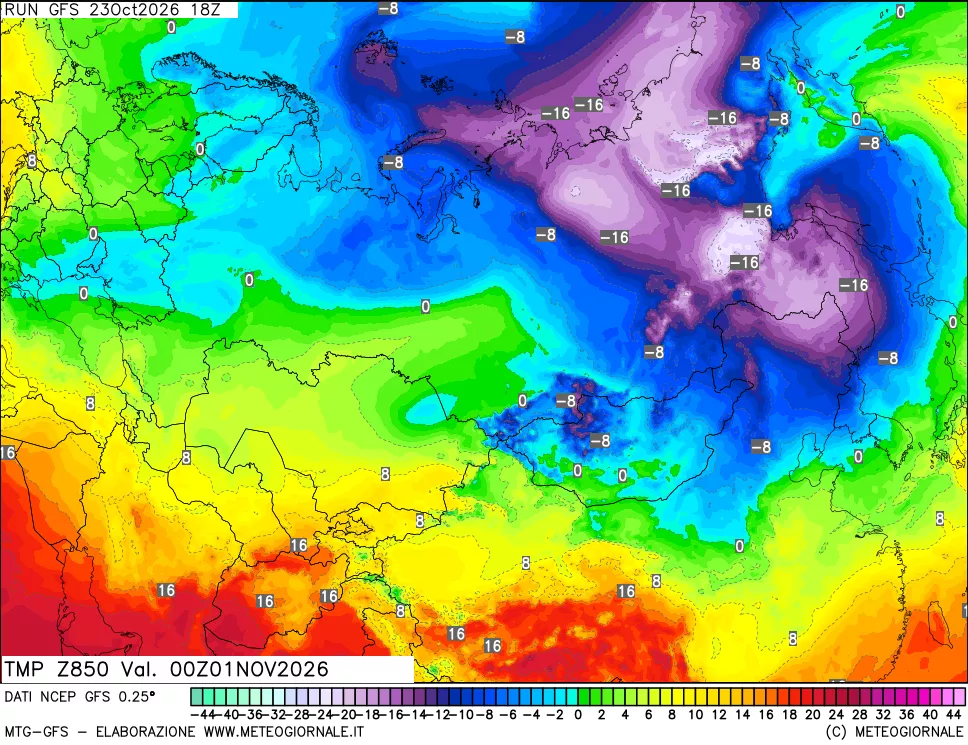 mappa 850 hPa Temp