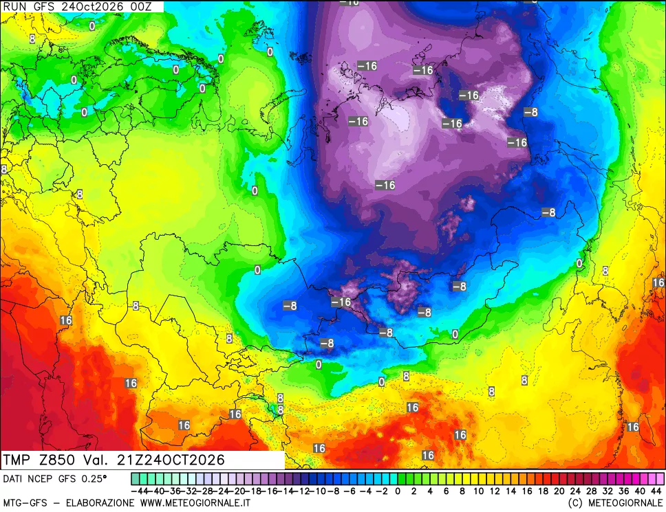 mappa 850 hPa Temp