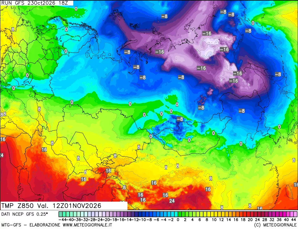 mappa 850 hPa Temp