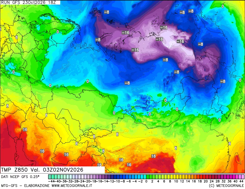 mappa 850 hPa Temp