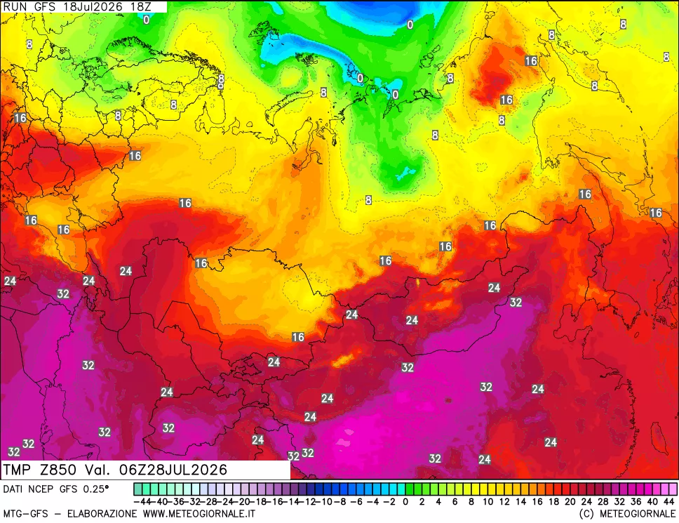 mappa 850 hPa Temp