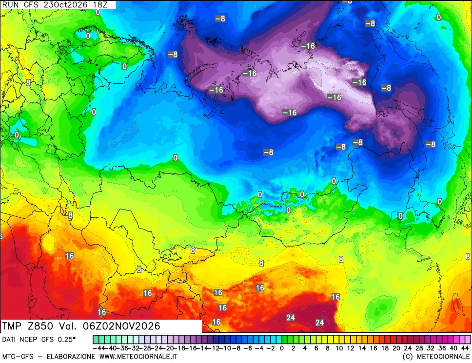 mappa 850 hPa Temp