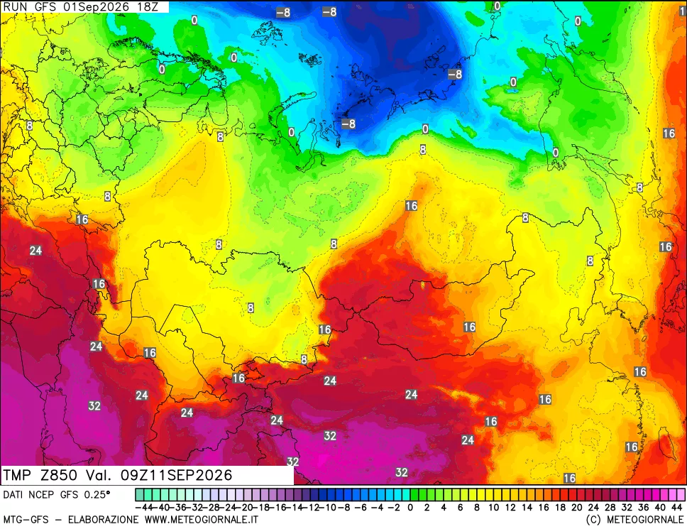 mappa 850 hPa Temp