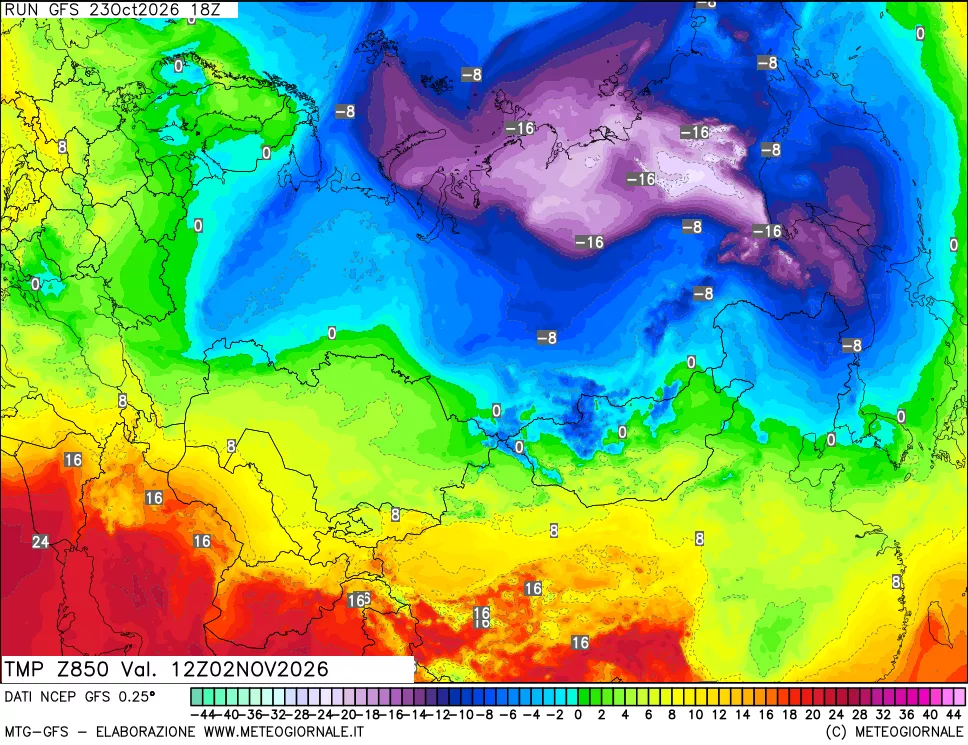 mappa 850 hPa Temp