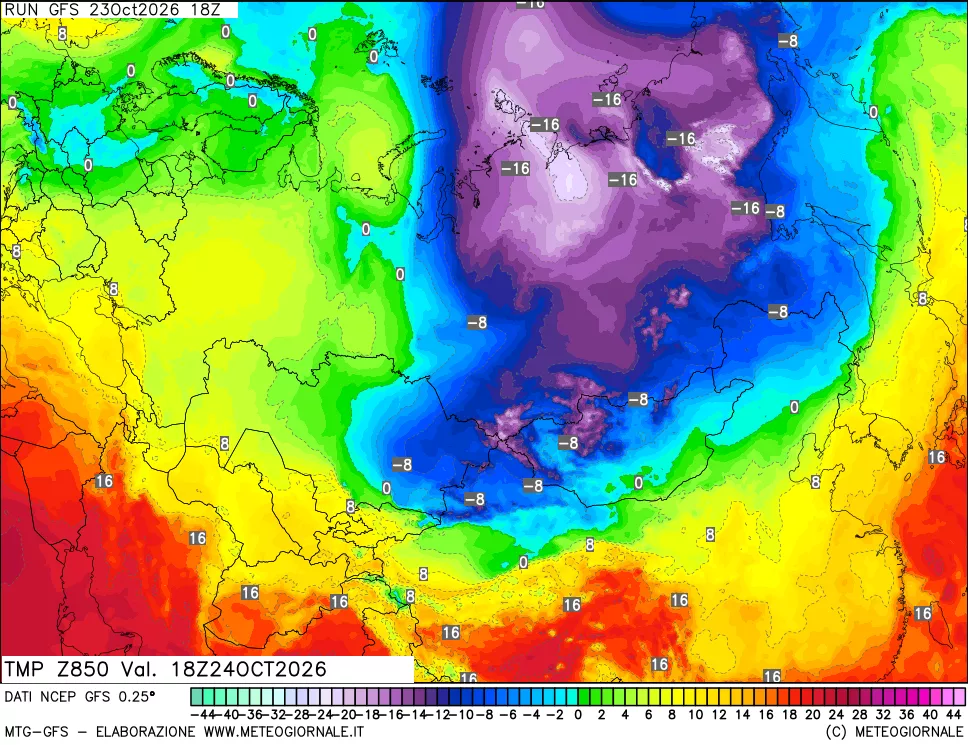 mappa 850 hPa Temp