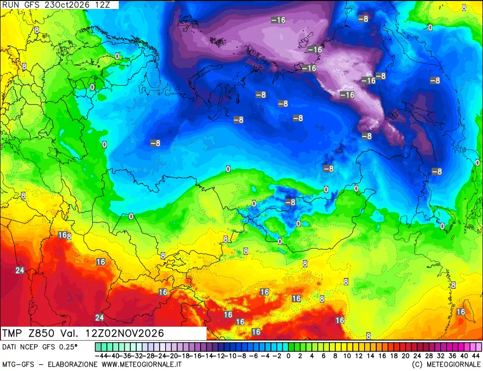 mappa 850 hPa Temp