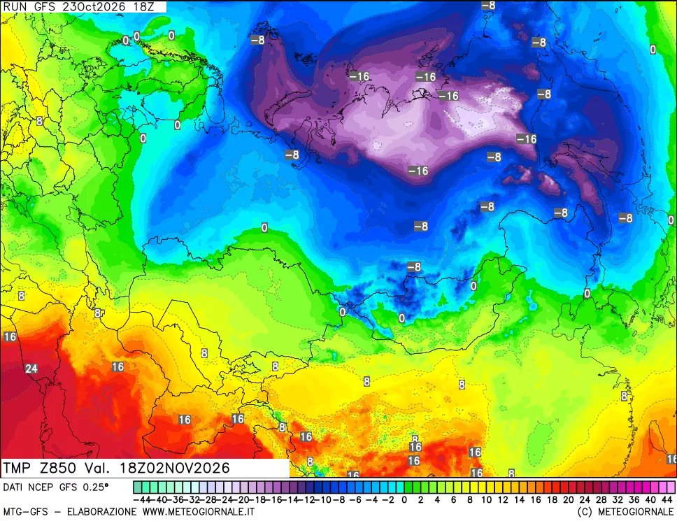 mappa 850 hPa Temp