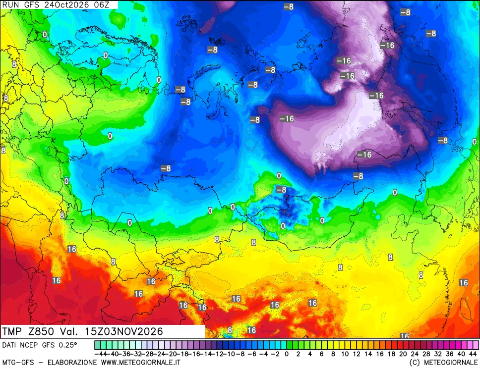 mappa 850 hPa Temp