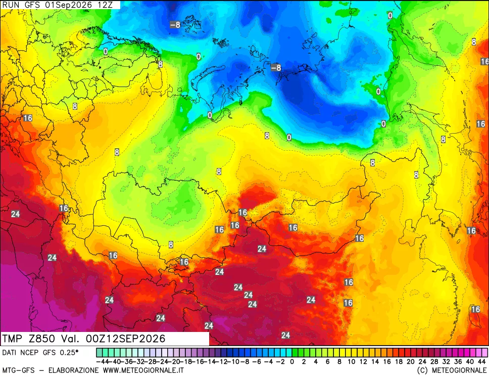 mappa 850 hPa Temp