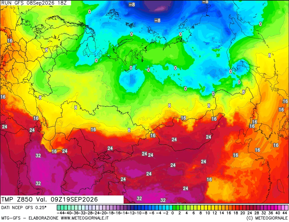 mappa 850 hPa Temp