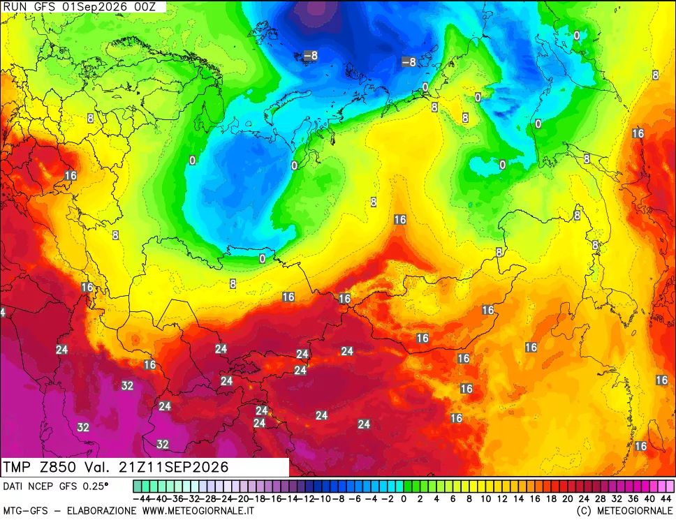 mappa 850 hPa Temp