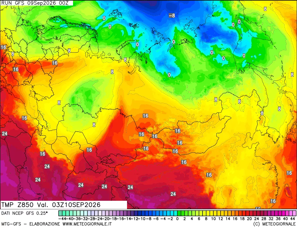 mappa 850 hPa Temp