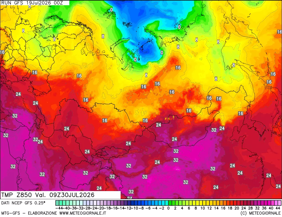 mappa 850 hPa Temp