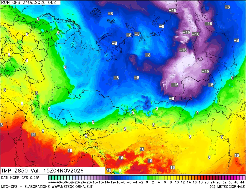 mappa 850 hPa Temp