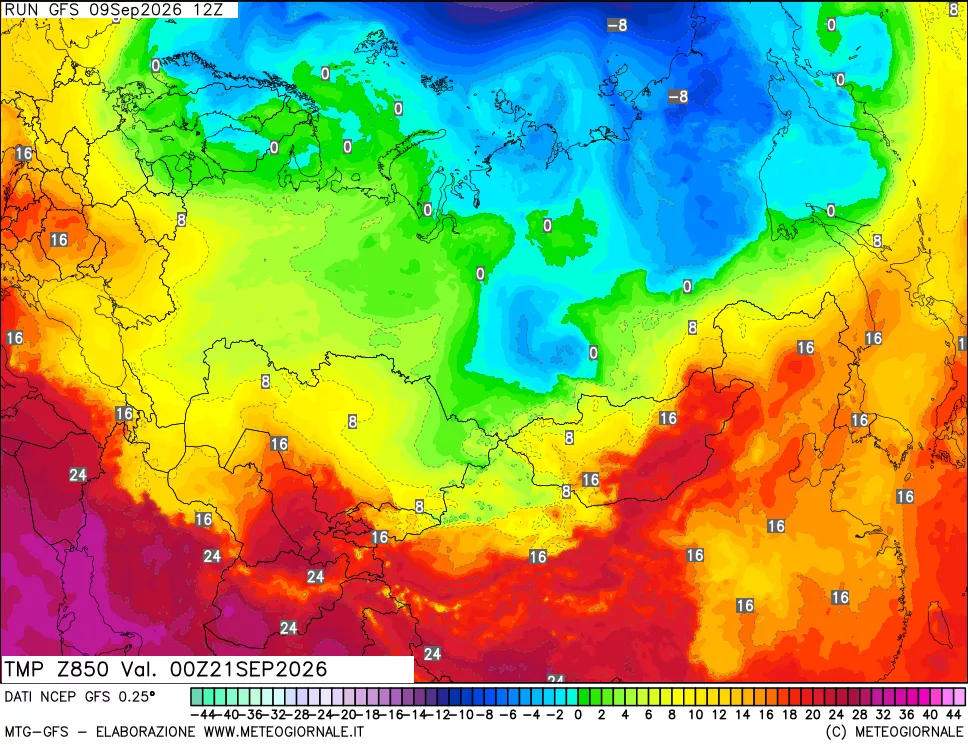 mappa 850 hPa Temp