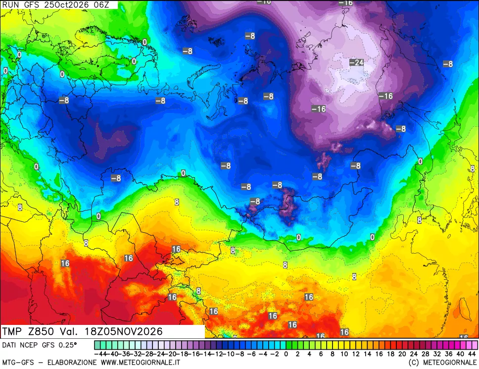 mappa 850 hPa Temp