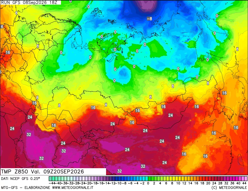mappa 850 hPa Temp