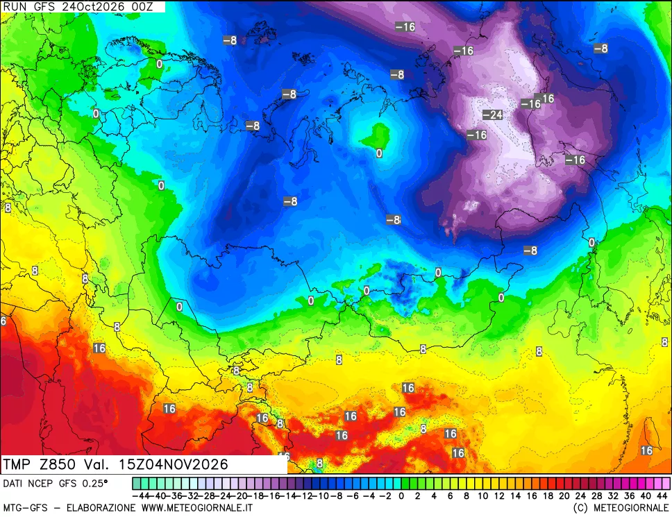 mappa 850 hPa Temp